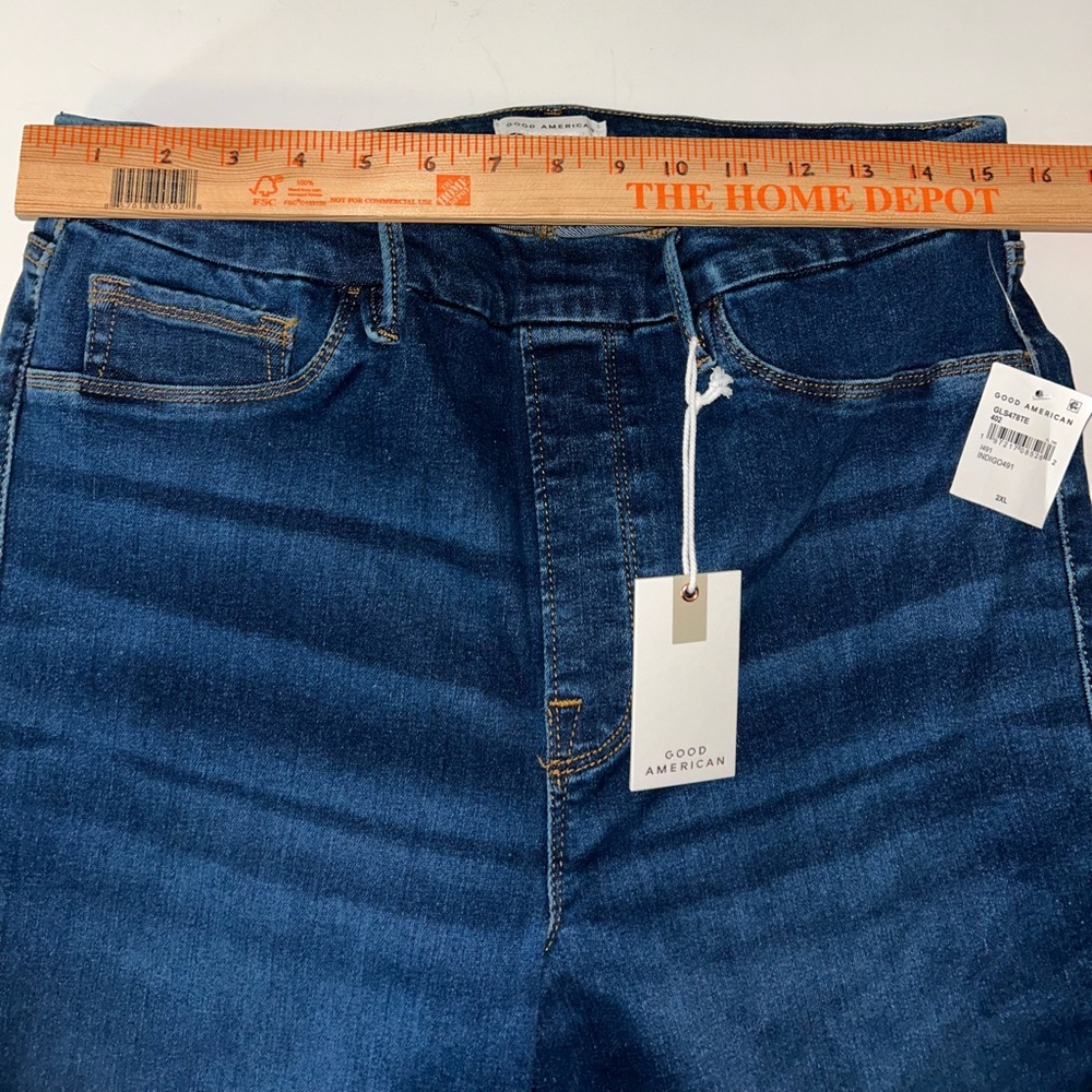 NWT Good American womens Good Legs Straight high rise indigo wash jeans size 2XL - Picture 7 of 8